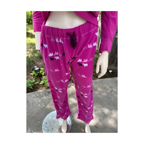 Jasmine Rose Intimates Micro Fleece Pajama Set Top Pants Hot Pink Bears Zip Sz M - Picture 5 of 12